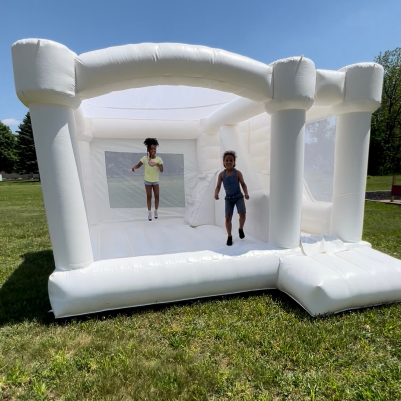 White Pastel Bounce House with Slide