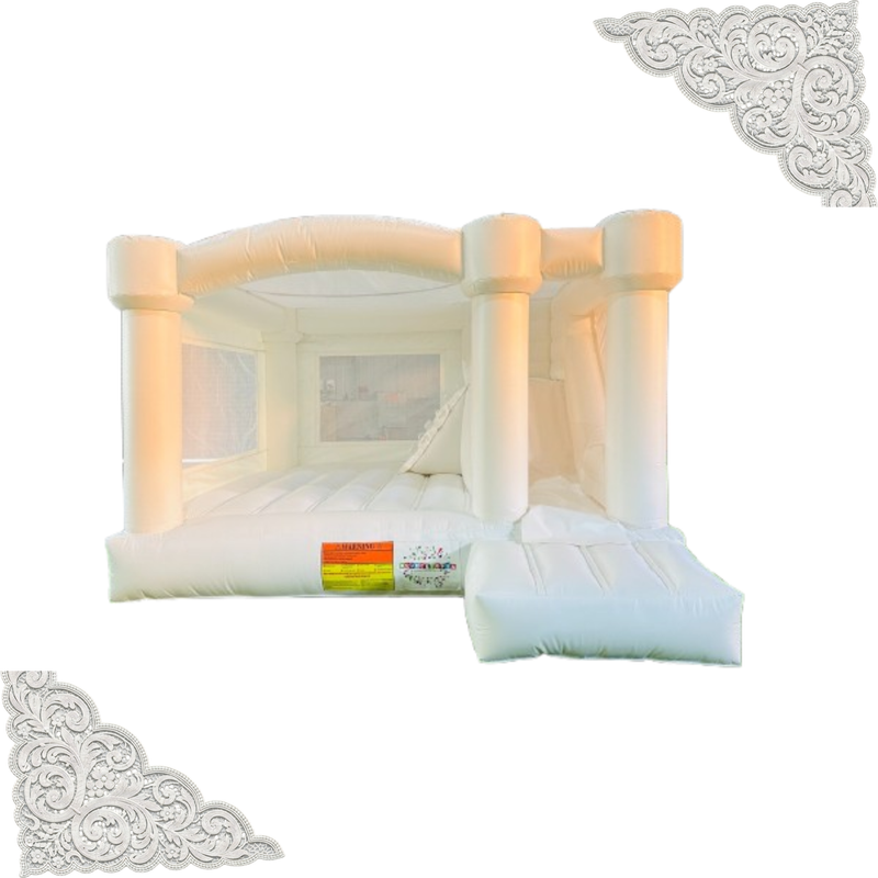 White Pastel Bounce House with Slide